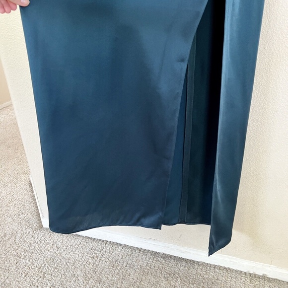 GWYN Nneoma Turtleneck Satin Maxi Dress in Marine Green - Picture 8 of 11
